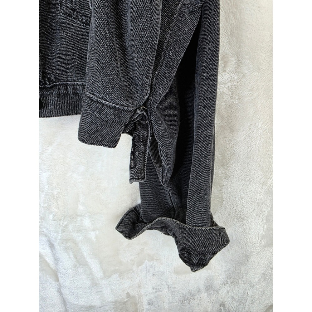 Blue B Collection Washed Black Cropped Distressed Denim Jacket Rhinestone Fringe - Picture 8 of 12